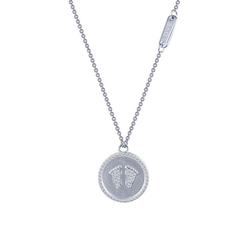 Lafonn Baby Feet Disc Necklace bonded in Platinum