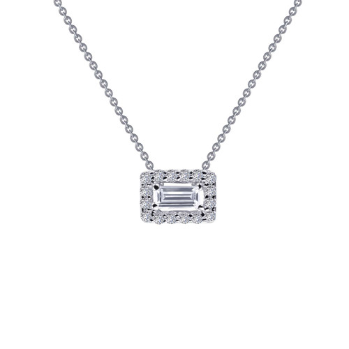 Lafonn Baguette Halo Necklace bonded in Platinum