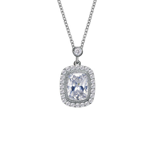 Lafonn Cushion-Cut Halo Necklace bonded in Platinum