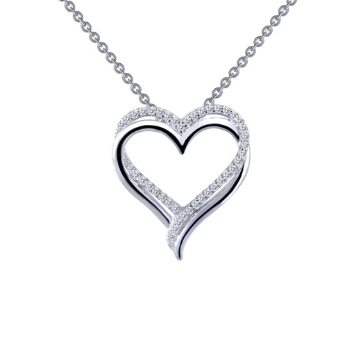 Lafonn Double-Heart Pendant Necklace bonded in Platinum