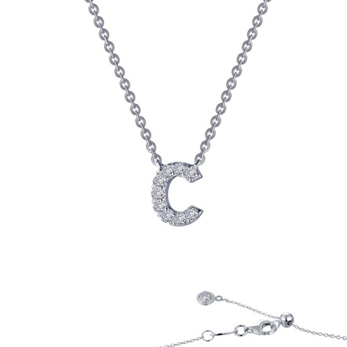 Lafonn Letter C Pendant Necklace bonded in Platinum