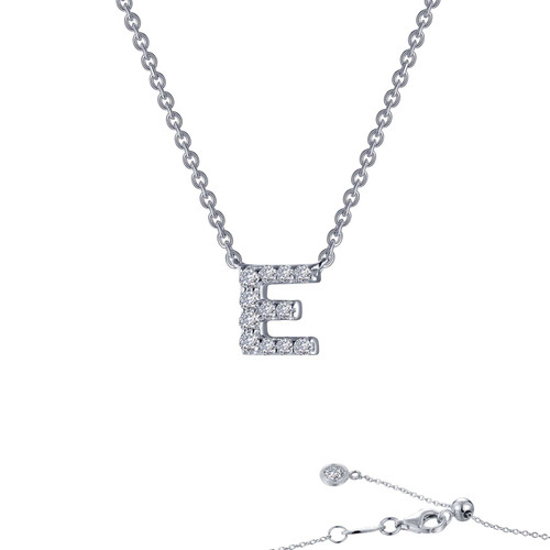 Lafonn Letter E Pendant Necklace bonded in Platinum