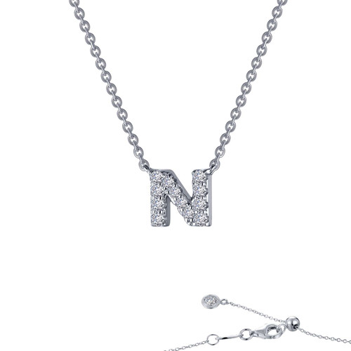 Lafonn Letter N Pendant Necklace bonded in Platinum