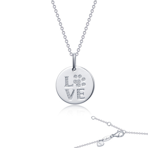 Lafonn LOVE Paw Print Necklace bonded in Platinum