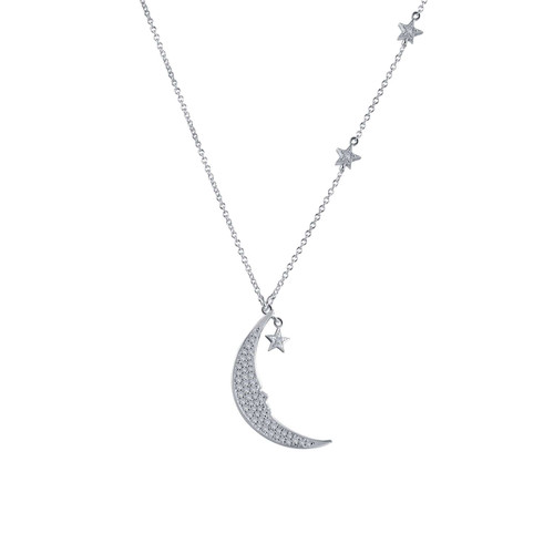Lafonn Moon & Star Necklace bonded in Platinum