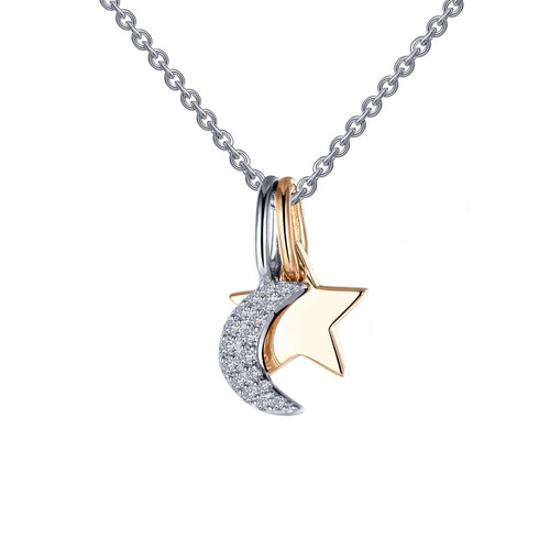 Lafonn Moon & Star Shadow Charm Necklace bonded in Platinum
