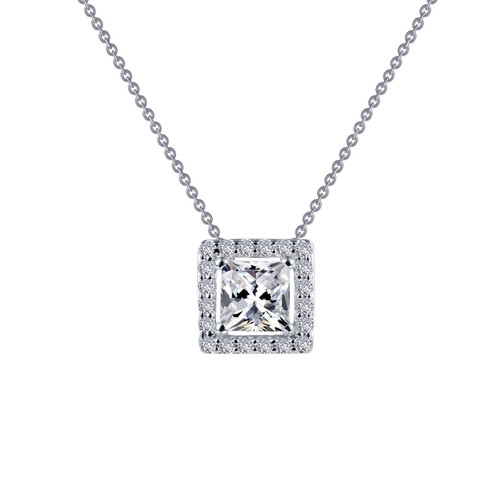 Lafonn Princess-Cut Halo Necklace bonded in Platinum