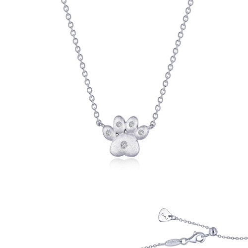 Lafonn Puffy Paw Print Necklace bonded in Platinum