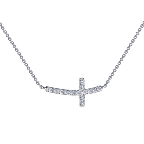 Lafonn Sideways Curved Cross Necklace bonded in Platinum