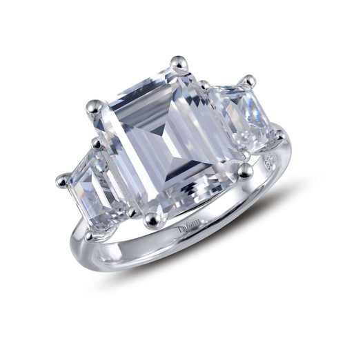 Lafonn Classic Three-Stone Engagement Ring bonded in Platinum