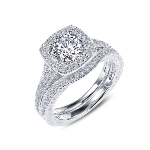 Lafonn Cushion-Cut Halo Wedding Set bonded in Platinum