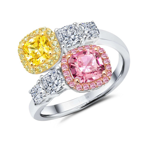 Lafonn Pink & Yellow Bypass Ring bonded in Platinum