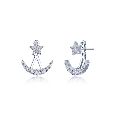 Lafonn Moon and Star Stud Earr ings in Sterl ing Silver Bonded with Plat inum