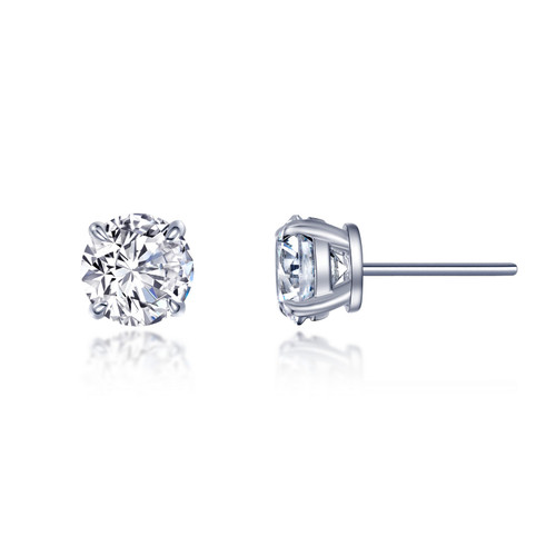 Lafonn Solitaire Stud Earr ings in Sterl ing Silver Bonded with Plat inum