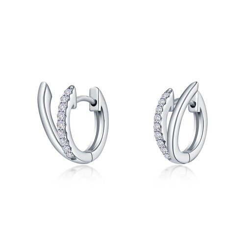 Lafonn V-Shaped Hugge Earr ings in Sterl ing Silver Bonded with Plat inum