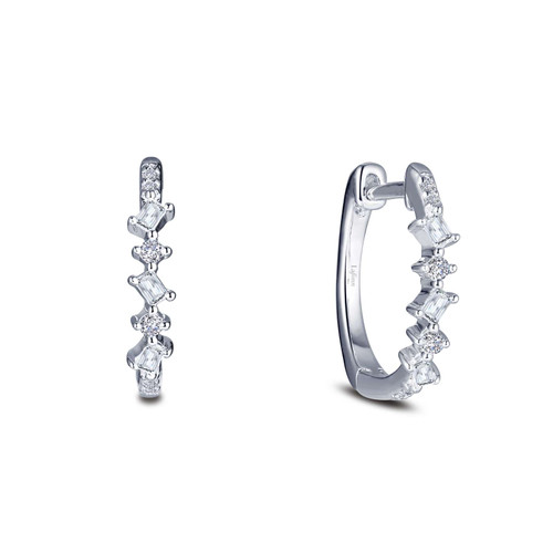 Lafonn 0.74 CTW Huggie Hoop Earr ings in Sterl ing Silver Bonded with Plat inum