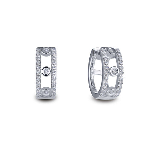 Lafonn Bezel-Set Huggie Earr ings in Sterl ing Silver Bonded with Plat inum