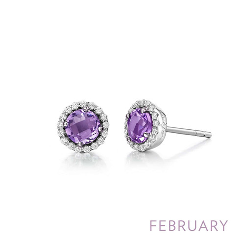 Lafonn February Birthstone Earr ings in Sterl ing Silver Bonded with Plat inum