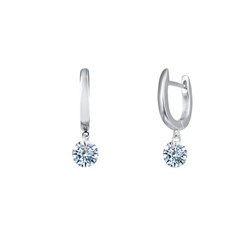 Lafonn Frameless Drop Solitaire Earr ings in Sterl ing Silver Bonded with Plat inum