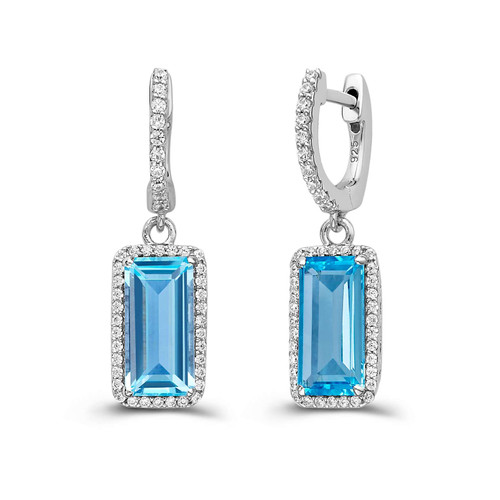 Lafonn Genu ine Blue Topaz Halo Earr ings in Sterl ing Silver Bonded with Plat inum