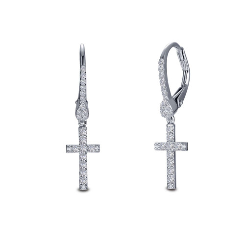 Lafonn Leverback Cross Drop Earr ings in Sterl ing Silver Bonded with Plat inum