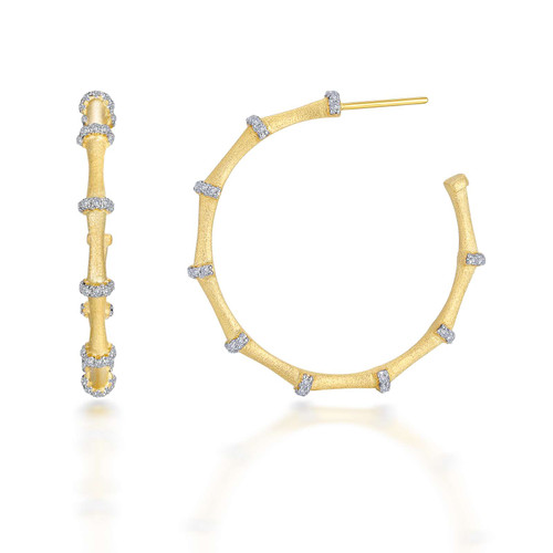 Lafonn Mixed-Color Bamboo Hoop Earr ings in Sterl ing Silver Bonded with Plat inum