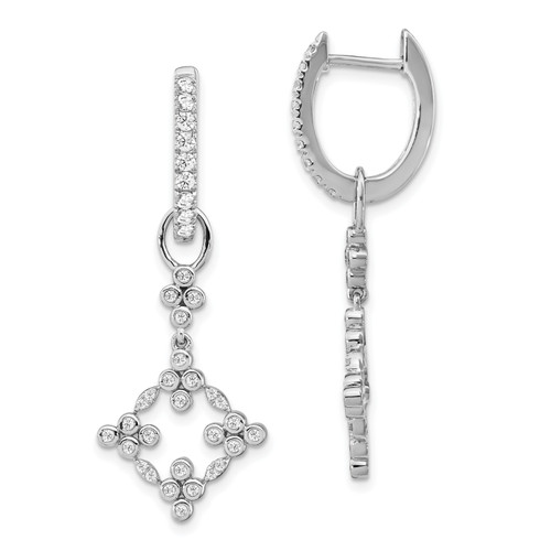 True Origin 14K White Gold 5/8 carat Lab Grown Diamond VS/SI D E F Hinged Hoop Dangle Floral Earrings