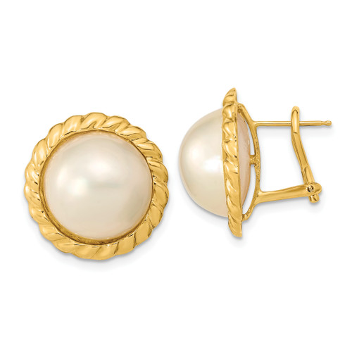 14k 13-14mm White Mabe Saltwater Cultured Pearl Omega Back Earrings