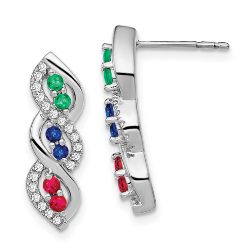 14k White Gold Ruby/Sapphire/Emerald/Diamond Earrings