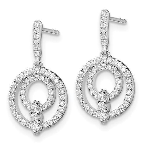 14k White Gold Circle Diamond Dangle Post Earrings