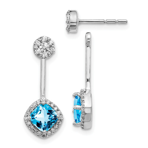 14k White Gold Diamond/Blue Topaz Front/Back Earrings