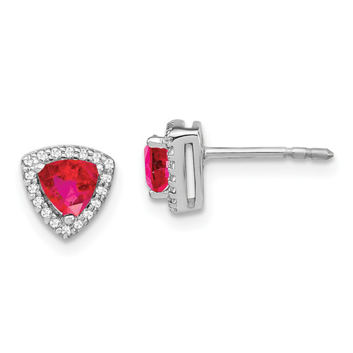 14k White Gold Trillion Ruby and Diamond Halo Earrings