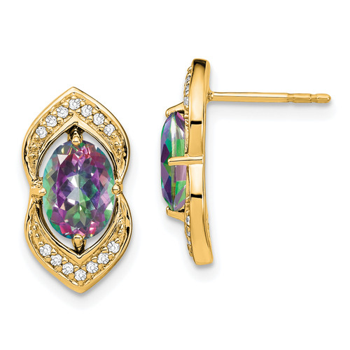 14k Mystic Fire Topaz and Diamond Post Earrings