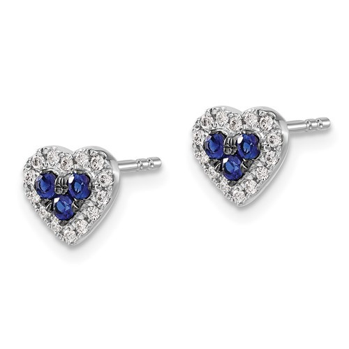 14k White Gold Diamond and Sapphire Heart Post Earrings