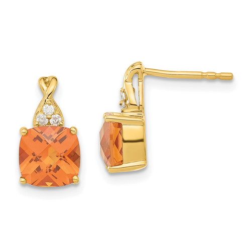 14K Yellow Gold Synthetic Checkerboard Citrine and Diamond Earrings
