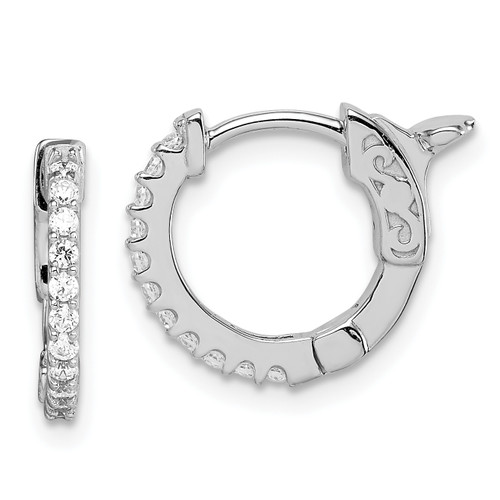 14k Madi K White Gold Cubic Zirconia Hinged Hoop Earrings