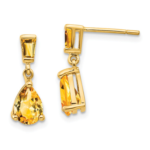 14k Gold Citrine Dangle Post Earrings