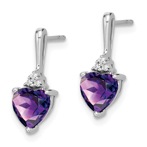 14k White Gold Amethyst and Diamond Heart Earrings