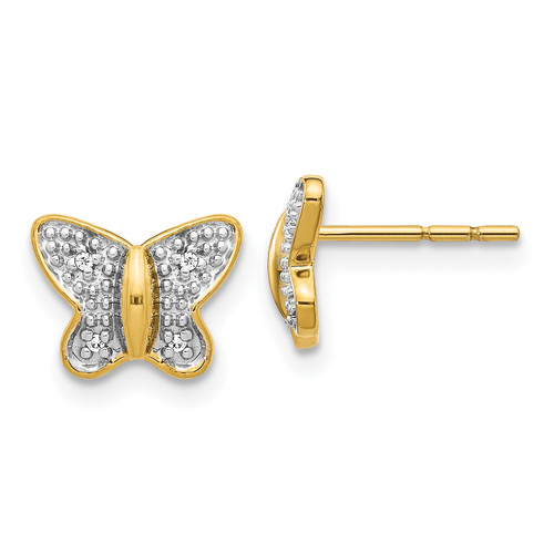 14k with Rhodium Diamond Butterfly Post Earrings