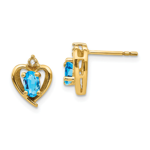 14k Blue Topaz and Diamond Heart Earrings