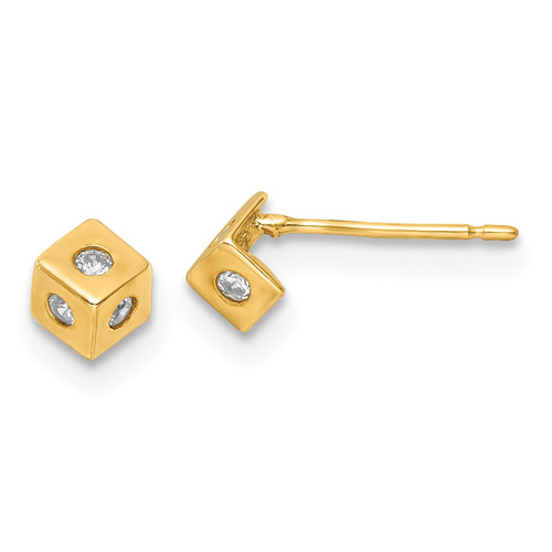 14k Yellow Gold Polished Cubic Zirconia Cube Post Earrings