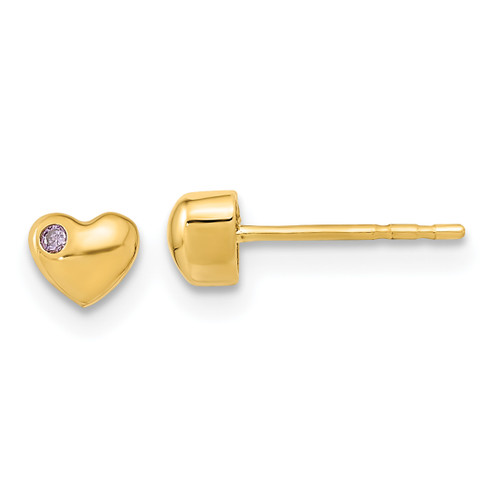14K Polished Heart with Cubic Zirconia Post Earrings