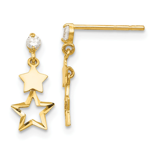 14k Madi K Cubic Zirconia Polished Star Post Dangle Earrings