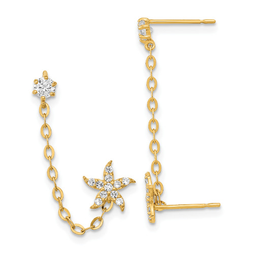 14k Madi K Cubic Zirconia Double Post with Chain Starfish Earring