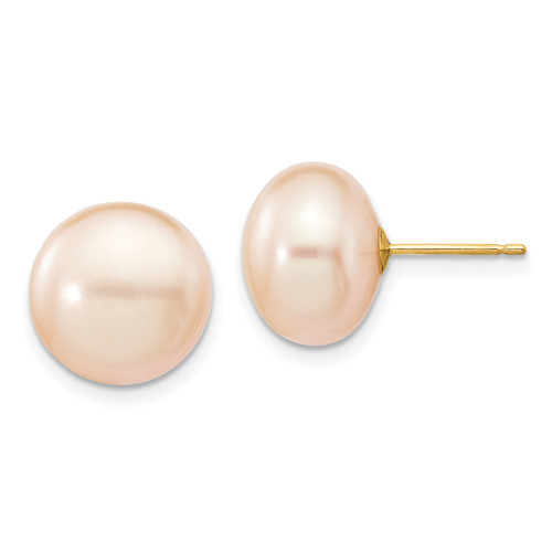 14k 11-12mm Pink Button FW Cultured Pearl Stud Post Earrings