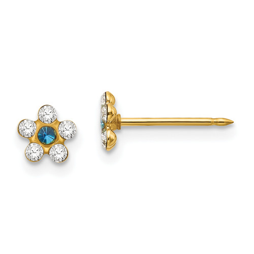 Inverness 14k Clear/Blue Crystal Flower Earrings