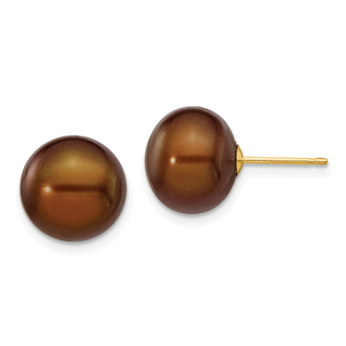 14k 10-11mm Coffee Button Freshwater Cultured Pearl Stud Post Earrings