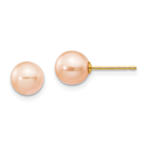 14k 6-7mm Pink Round Freshwater Cultured Pearl Stud Post Earrings