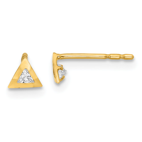14K Polished Triangle with Cubic Zirconia Post Earrings