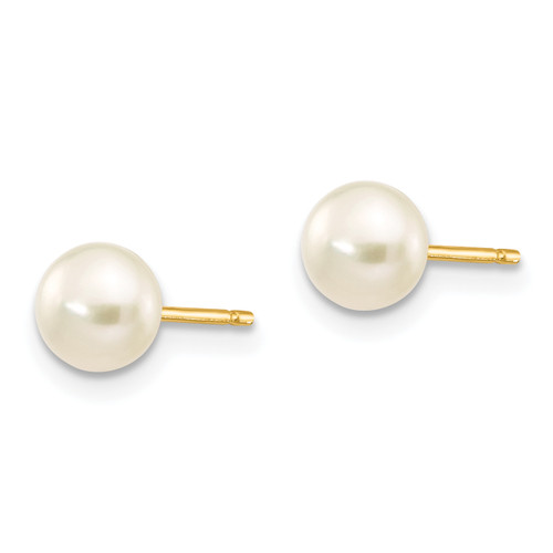 14k 5-6mm White Button Freshwater Cultured Pearl Stud Post Earrings